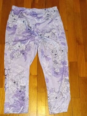 women purple flower print drifit leggings, xl, BEBE sport